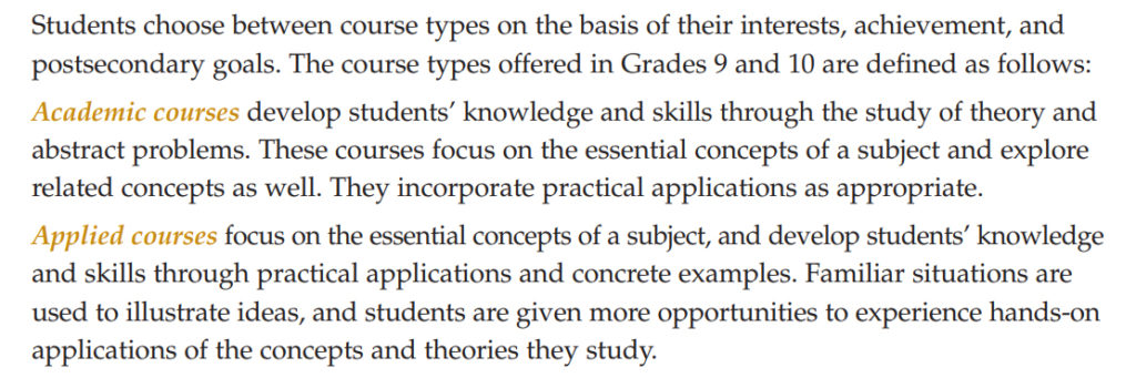 Ontario Academic Streaming Grade 9